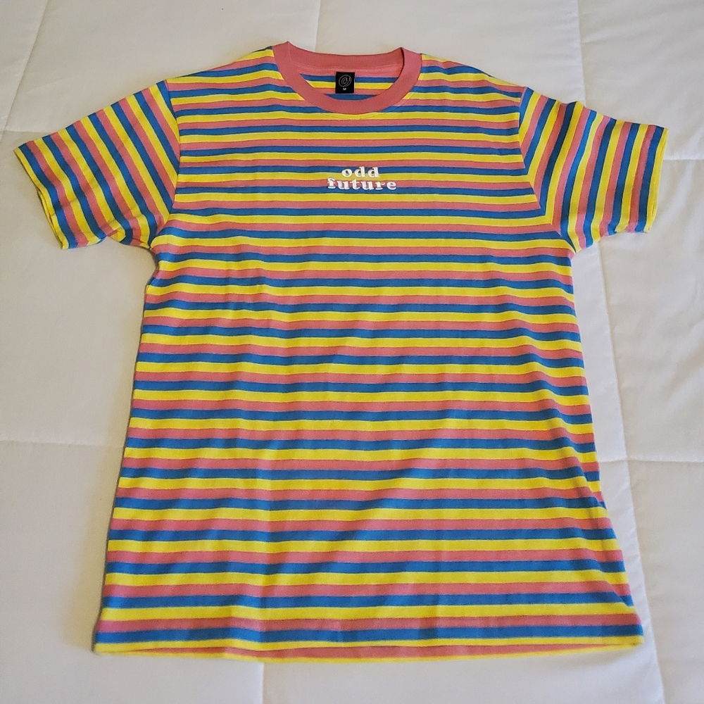 Odd Future OF Pink, Blue, and Yellow Striped Shirt